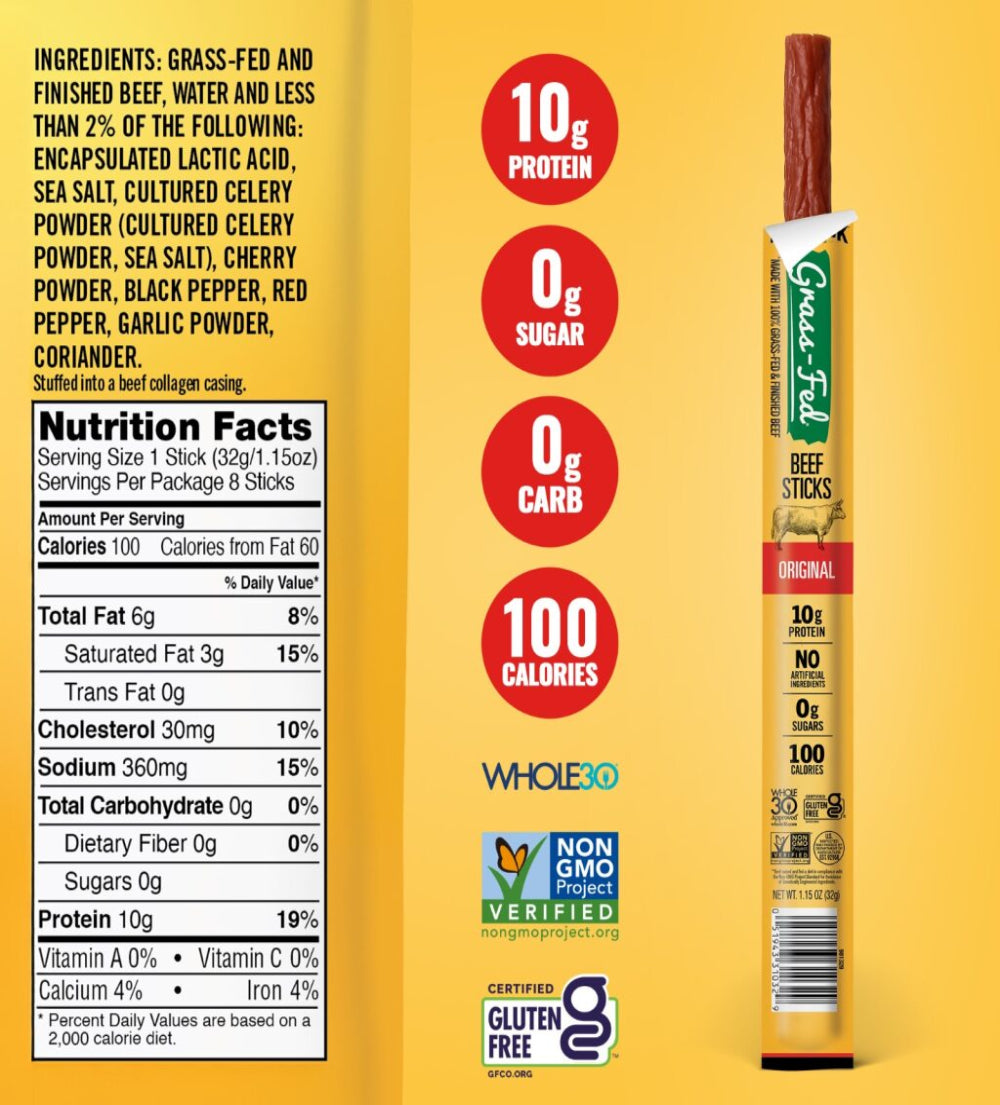 Zero Sugar Meat Sticks | Grass-Fed Original Multipack