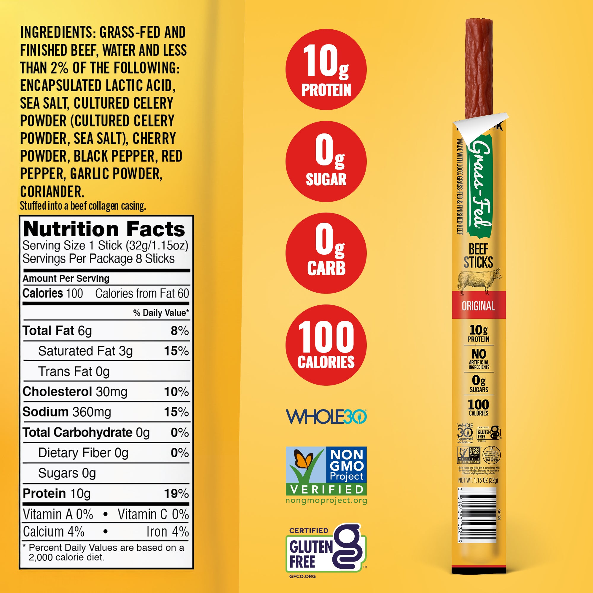 Zero Sugar Meat Sticks | Grass-Fed Original Multipack